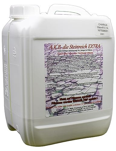 A.K.B. Steinreich Konzentrat Extra, 5L Steinreich Extra, Sofortwirkung,Außenreiniger für saubere Pflaster, Wege und Plätze bis 2000m²