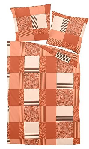 Dormisette Feinbiber Bettwäsche Ystad orange 1 Bettbezug 135 x 200 cm + 1 Kissenbezug 80 x 80 cm