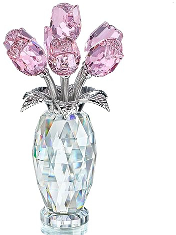 Rosa Kristall Rosenstrauß Statuensammlung, handgemachtes Rosengeschenk für Mama, Tischdekoration zu Hause