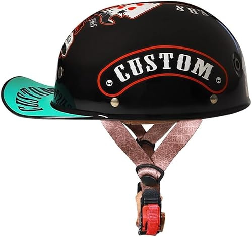Casque demi-coque avec homologation ECE Vintage Casque de moto Baseball Casquette Cruiser Chopper Scooter Casque Homme Rétro Moto Femme Casque Mofa Casque, O-M/{57~58cm}