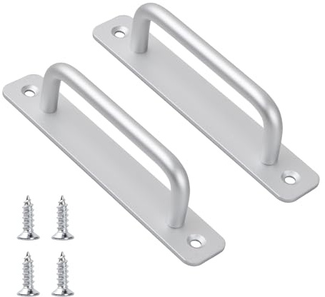 HoaaiGo 2 Piezas Tiradores de Puerta de Granero, Manija de Puerta de Sólido Corredera con Tornillos, Manetas Puertas de Aleación de Aluminio Interior con Placa Trasera (Plata)