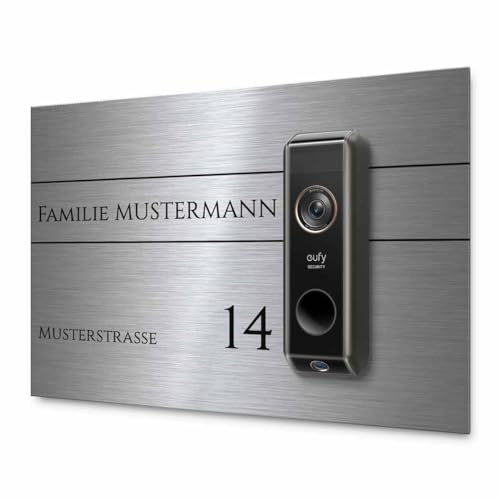 Hochwertiges Klingelschild für Eufy Dual S330 Video Türklingel - personalisiertes Namensschild aus Edelstahl mit Gravur | hochwertiges Funkklingel Zubehör