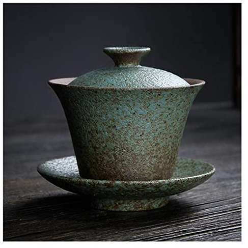 NZPOST Teiera Servizio da tè Ceramica Gaiwan in Ceramica Grossolana 130 ml Terrina da tè Giapponese retrò Tazza da tè Coperchio Piattino Teiera Tea Breaker Bere Hardware Decor