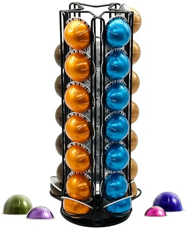 Meelio Coffee Pod Holder for Nespresso Vertuo, 35-Pod 360 Degrees Revolving Carousel, Space-Saving Countertop Organizer, Smooth Spin & Secure Upright Slots, No Assembly Required, Black