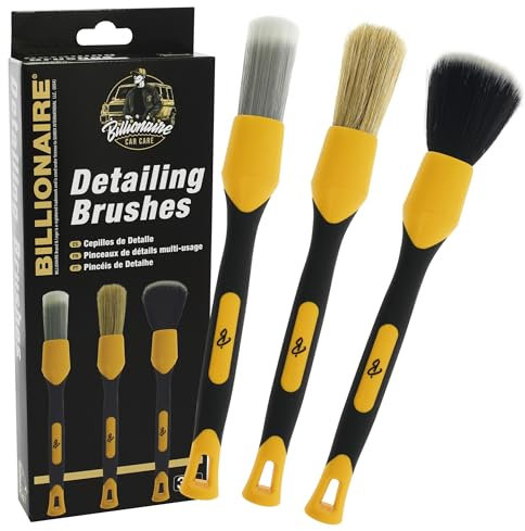 S SUMEX Set de Pinceles Detailing Billionaire Ideal para Limpieza Coche Kit Detailing de 3 Pinceles Limpieza de Detalle Interior y Exterior