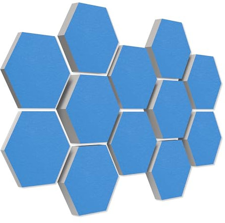 platino24 Schallabsorber COLORE aus Basotec G+ I Akustikpaneele mit Akustikfilz I 3D Wand-Paneele mit 12 Waben in Hellblau I Akustikplatten zur Schalldämmung in Büro, Studio & Wohnung