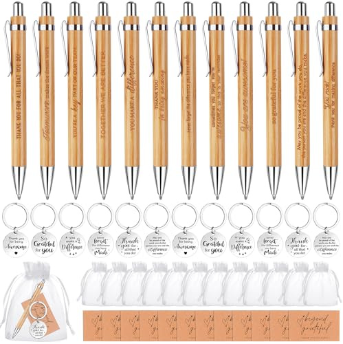 Inspirierende Bambus-Kugelschreiber, motivierende Zitate, Stift mit Organza-Beuteln, Dankeskarten, inspirierender Schlüsselanhänger, Dankeschön-Geschenke für Lehrer, Kollegen, 48 Stück