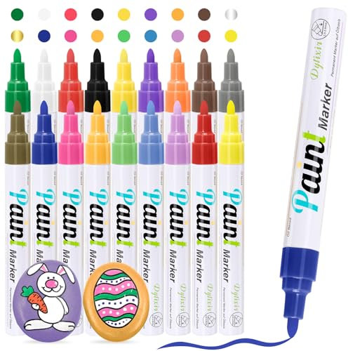 Dylixir Permanent Marker Wasserfest Lackstift: 18 Permanent Marker Bunt Wasserfeste Stifte Glasstifte für Steine Bemalen, Kunststoff, Holz, Metall,Keramik Tasse,Reifen diy Basteln