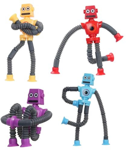 4 Pièces Robot à Ventouse, Extensibles et Pop Tube, Jouet Sensoriel Éducatif Amusant De Soulagement Du Stress, Fidget pour Enfants