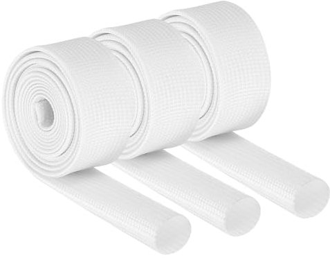 QUARKZMAN 3pz Guaina Intrecciata Isolante per Cavi, 3.3Ft-1/2 ID Bianco, Guaina Fibre Vetro Rivestita Silicone Alta Temperatura per Avvolgicavo, Tubazioni Automobilistiche Protezione