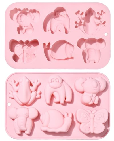 Stiesy 2 pièces 6 cavités Moules en silicone pour animaux de dessin animé Moules réutilisables en forme de papillon et d'éléphant pour pâte à sucre, gâteau, insectes, pâtisserie, bonbons, chocolat