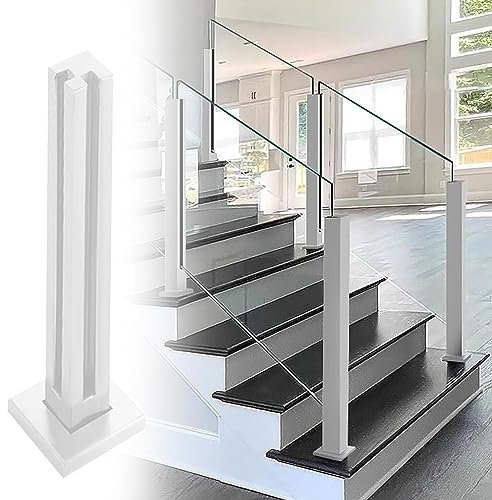 Poste de barandilla de vidrio interior blanco, columna de sistema de barandilla de vidrio de escalera, abrazadera de poste de barandilla de vidrio de acero inox,White-corner Post-110cm(43 1/4)