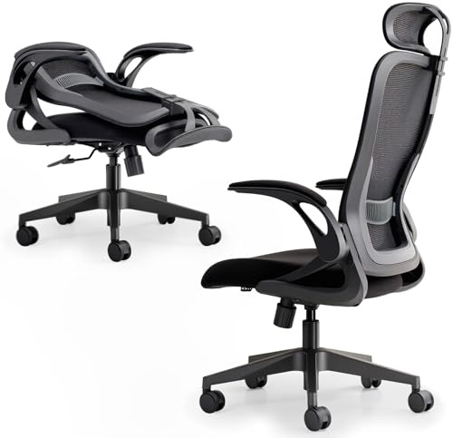 Tervo Model U | Folding Office Chair for Small Spaces | Ergonomic Design with High Rebound Mesh | Computer Desk Chair for Gaming | For Adults & Kids | Foldable & Compact with Flip Up Arms