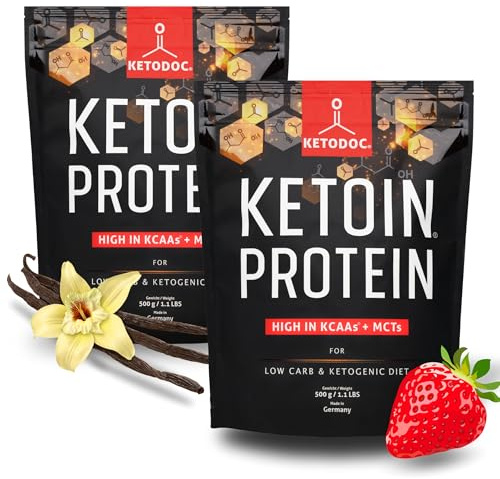 KETOIN - Das Eiweiß für Keto | Ketogenes Proteinpulver für deine Ketose | Proteinshake für verschiedene Diäten und als Ergänzung zum Sport | mit KCAA & MCT - 2x 500g (Erdbeere & Vanille)