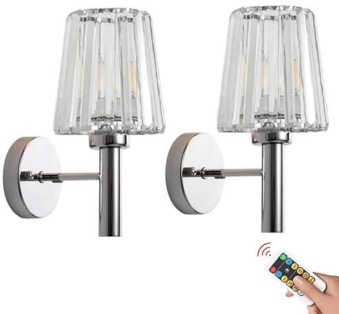 Apliques de pared de plata recargables a batería, luces de pared para tocador de baño con pantalla de vidrio, pequeñas lámparas de pared de cromo sin cables, regulables a batería para dormitorio, sa
