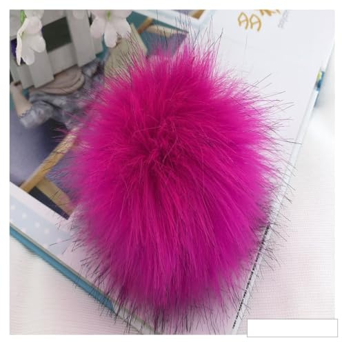 GreatRise 2 Stück 14cm Fellbommel mit Lederriemen Kunstfell Bommel Kunstpelz Pompon Faux Fuchspelz Waschbär Anhänger für Pelzschmuck Mützen Tasche Schals Kleidung Zubehör Rosa#1 14cm