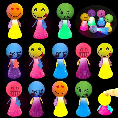 IWTBNOA Juguetes luminosos LED para niños, 12 piezas de juguetes de saltar, regalos de fiesta, juguetes de lanzadores de primavera, pelotas de saltar, bolas de saltar, regalos de cumpleaños