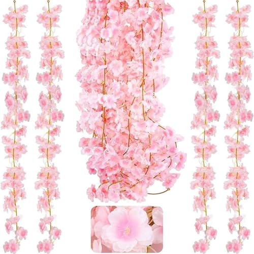 4 Stück Kirschblüten Künstliche Blumen Girlande 180cm Kirschblüten Deko | Blumengirlande Kunstblumen Seidenblumen Hängend Vines für Hochzeit Garten Party Wand Zimmer Dekoration