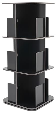 Loohacp 360° Drehbares BüCherregal, Standregal,Rostfreier Stahl Drehbares BüCherregal, Multifunktionaler BüCherregal-Organizer,Kleines Eck-BüCherregal,3-StöCkiges Stehendes BüCherregal (Schwarz)