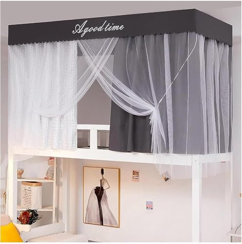 Sichtschutz Bettrahmen mit 4 Eckpfosten, Betthimmel, Rahmen für Etagenbett, Doppelbett, Etagenbett, Zelt, Baldachin, Etagenbettvorhänge (Farbe: Rosa, Größe: Oberes Etagenbett, Farbe: Grau)