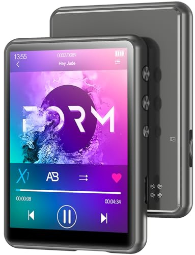 MECHEN 64GB MP3 Player Bluetooth 5.3 with 2.4 Full Touch Screen，Portable Digital Music Player with Speaker，FM Radio, Line Recording, HiFi Lossless Sound, Support up to 128GB (Gray)