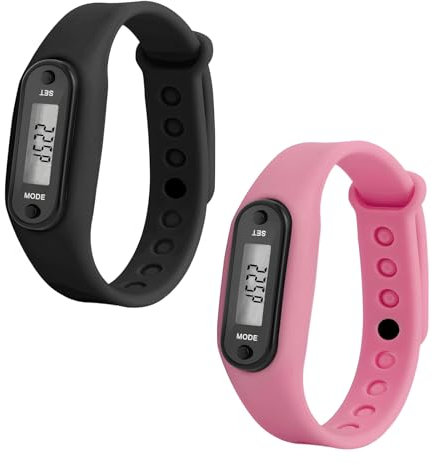 2 Pieces Step Counter Watch for Women,Pedometer Watch with Step and Calories Waterproof Time Display Kids Fitness Tracker Unisex (Black and Pink)