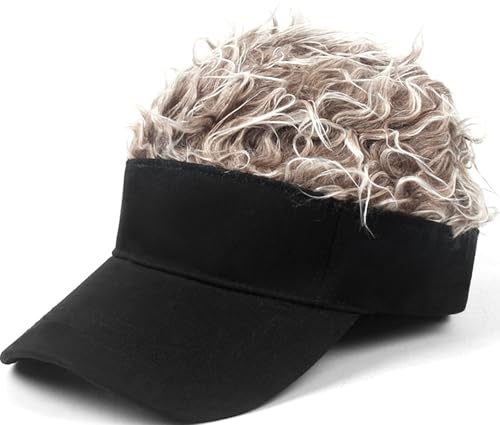 YeeHeen Mens Visor Cap Wig Spiked Adjustable Baseball Cap Sun Hats with Fake Hair