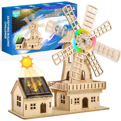 Kit di Puzzle 3D in Legno a Energia Solare STEM - Giocattolo da Costruzione Casa Mulino DIY | Artigianato Scientifico Educativo per Bambini 8-15 & Adulti | Progetto Creativo di Modellismo Manuale