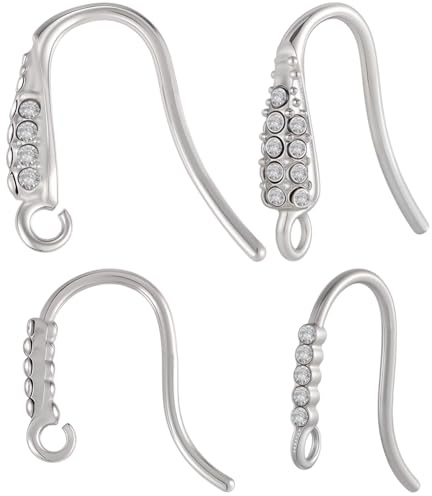 Beebeecraft 20 pz 2 Stili Ganci per Orecchini con Strass Fili per Orecchini in Acciaio Inossidabile Ganci per Pesci Francesi in Argento Connettori per Orecchini Pendenti con Passanti per La Creazione