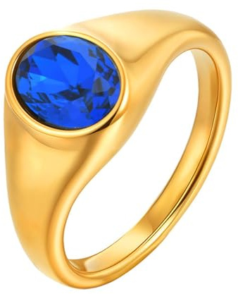 Daesar Edelstahl Vergoldet Ring Damen, Gold Ringe Frauen Personalisiert mit Oval Zirkonia Siegelring Ring