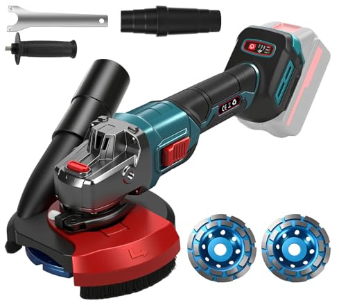 5 Inch Concrete Surface Grinder for Makita 18V Battery (No Battery), Brushless Concrete Surface Planer with Dust Extraction Shroud and Auxiliary Handles, 1000W 9000 RPM, 3-speed Adjustment
