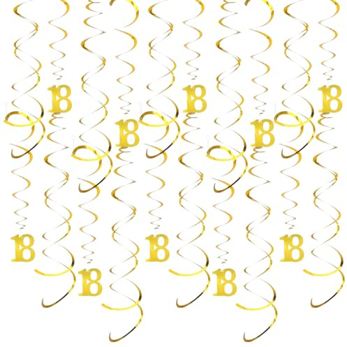 20 Stück Geburtstag Deko,Zahl 18 Geburtstagsdeko Spiralen Luftschlangen Gold,Deckenhänger DoppelSpiral Girlande für Partydeko,Jubiläum,18. Geburtstag Dekoration,Funkelnd Hängende Swirls Streams (18)