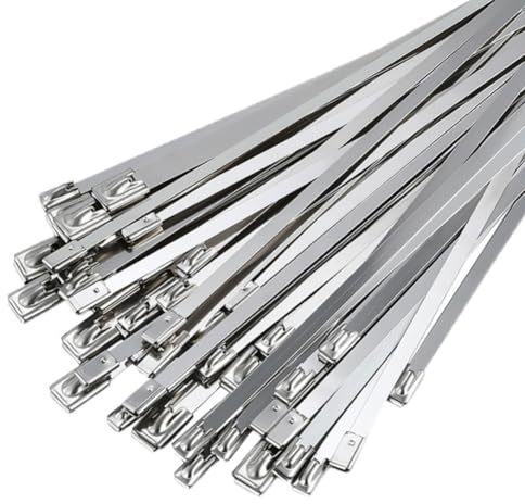 Bridas de acero inoxidable, 24 unidades, 4,6 x 600 mm, bridas de cable de acero, autoblocantes de calor, bridas de metal, bridas de acero inoxidable, para cables agrupados, vallas y transporte