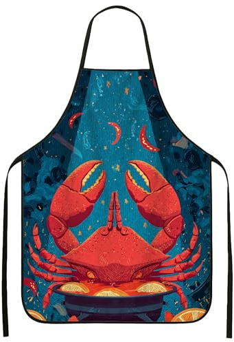 Delantal de cangrejo para cocinar, delantal de cocina con diseño de cangrejo vintage rojo, delantal culinario para barbacoa y trabajo de chef, Rojo -, 24x31 Inch