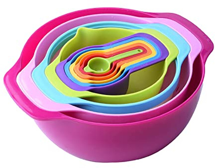 Fyearfly 10PCS Mixing Bowl Set with Measuring Spoons, Colorful Sieve and Colander, Easy Kitchen Baking and Salad Prep, Versatile for Vegetables and Fruits Cleaning