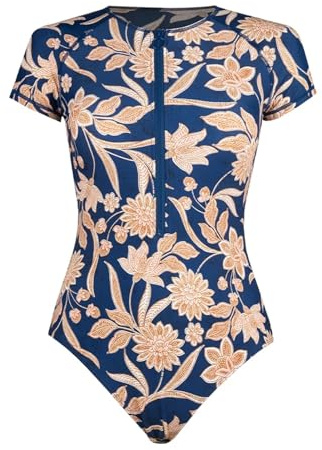 HEUchuan Dam Rashguard kortärmad baddräkt i ett stycke sexig kostym med dragkedja fram strand för surfing hav (färg: 2, M)