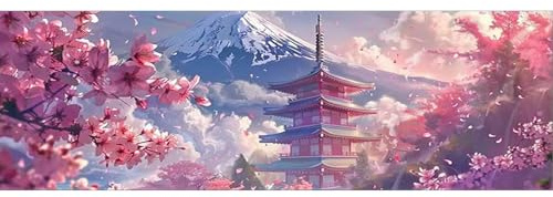 SHEGZHUC 110 x 50 cm Pintura de diamante para adultos, grande, XXL, Japón, Monte Fuji, pintura de diamantes, flores de cerezo, bordado de mosaico, punto de cruz, regalo de arte, decoración de pared