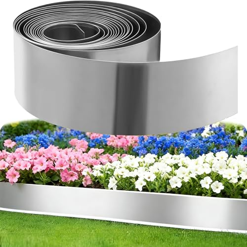 Rasenkante Metall Beeteinfassung 10m, Cortenstahl Rasenkante Höhe 15cm Verzinkt Flexible Beetabgrenzung Beetumrandung Mähkante Palisade Gartendekorativ, DIY Lawn Edging für Garten, Rasenbegrenzung