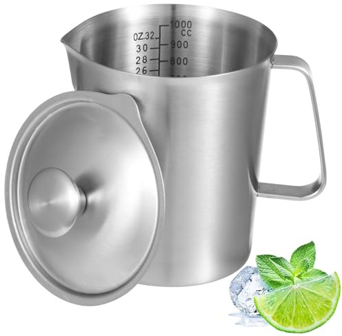 Brocca in acciaio inox con coperchio, misurini da 907,2 g con marcature a doppia scala, brocche per schiumare il latte, grandi bicchieri per macchina da espresso, acqua calda/fredda, latte art, tè