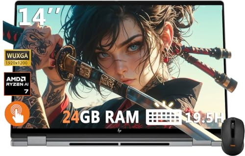 HP OmniBook X Flip 2 en 1 Laptop de 14 pulgadas WUXGA IPS pantalla táctil de 8 núcleos AMD Ryzen AI 7 350 24GB LPDDR5 1TB SSD AMD Radeon 860M gráficos Wi-Fi 6E teclado retroiluminado Win11 Home con