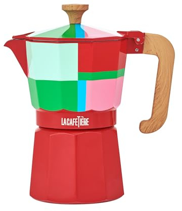 La Cafetière Venice 6 Cup Espresso Maker, 290ml Aluminium Stovetop Coffee Maker with Geometric Design, Gas and Electric Hob Moka Pot with Wooden Handle, Utopian Lines