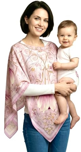 Le Veilea 3-in-1 Silk Nursing Cover - 100% Silk Twill Breastfeediing Cover, Baby-Friendly, Converts to Stylish Poncho & Refined Scarf, Lightweight & Breathable