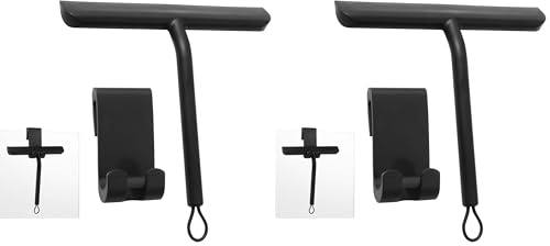 Vinabo rasqueta limpiacristales Ducha,Limpia Cristales mamparas Ducha, Limpia mamparas con Soporte para Ducha, baño, Azulejos, Espejos, Ventanas (21 cm, Negro) (Paquete de 2)