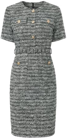 Hobemty Damen Tweed Etuikleid mit Gürtel Kurzarm Bleistiftkleid | Knopfleiste Taschen Halbformal Klassischer Bürolook Bequem Leichte Dehnbarkeit Elegant Lässig