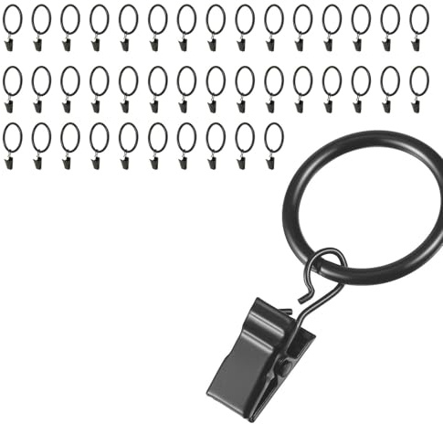 CHSEROK 40 Stück Vorhangringe mit Clip, Gardinen Ringe Innendurchmesser 32 mm, Multifunktionaler Gardinenringe mit Clips in Schwarz, für Badezimmer, Schlafzimmer, Küche