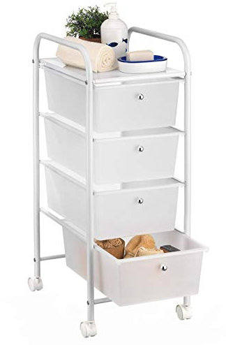 IDIMEX Badregal Rollwagen Rollcontainer GINA, mit 4 transparenten Schubladen und Metallgestell in weiß