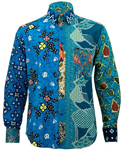 Loud Originals Coupe Standard Chemise Manches Longues - Aléatoire Mélange Panneau Batik - Aléatoire Mélange Panneau Batik, 17.5 / 44-45cm / X-Large