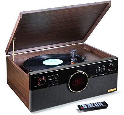 Technaxx Alemania Tocadiscos Dab Bluetooth V5.0 Digitalización de Discos de Vinilo Cassettes CDs Función de Radio AUX RCA Altavoces estéreo TX-137