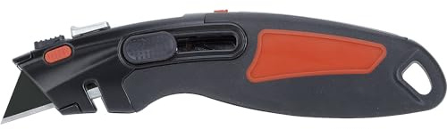 MAUL Sicherheitscutter schwarz MAULwork 18 mm Carbon rutschfester Griff | automatischer Rückzug, mehr Kontrolle beim Schneiden, Ersatzmesser direkt dabei, stabile Metall-Zink-Ausführung, aufhängbar