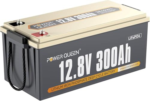 Power Queen 12V 300Ah 3840Wh LiFePO4 Batterie, Integriertes 200A BMS, Lithium Batterie 2560W Leistung, 4000-15000 Tiefzyklen, 10 Jahre Lebensdauer, Perfekt für Solar, Wohnmobil, Yachten, Off-Grid